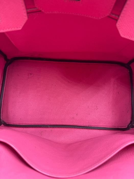 Hermes Pink Leather Top Handle Silver Hardware Birkin Certified by Entrupy Bag