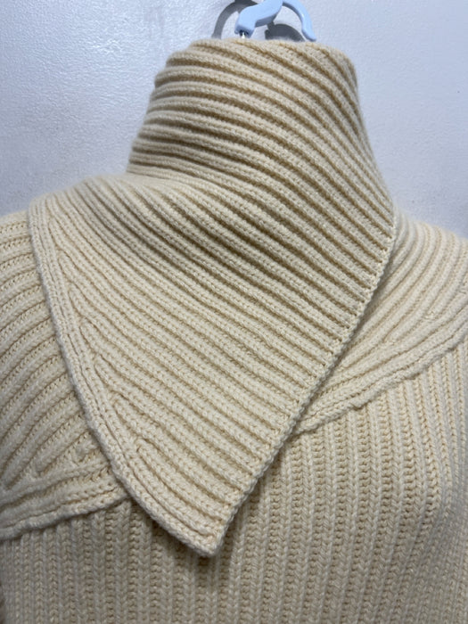 Jil Sander Size S/34 Butter Yellow Wool Rib Knit Asymetric Cowl neck Sweater