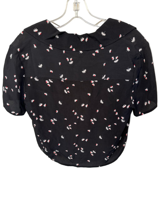 Thakoon Size M Black & Red Viscose Short Sleeve Daisies Cropped Top