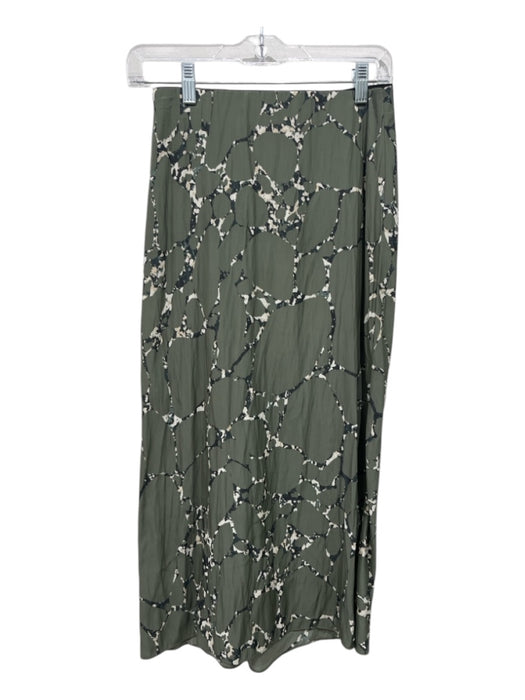 Ba&sh Size 1/S Green & Cream Polyester Gathered Midi Elastic Waist Skirt Green & Cream / 1/S