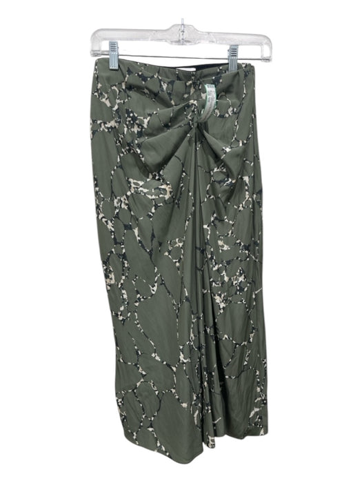 Ba&sh Size 1/S Green & Cream Polyester Gathered Midi Elastic Waist Skirt Green & Cream / 1/S