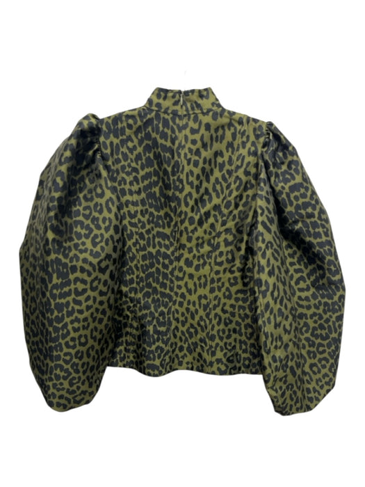 Ganni Size 34 Green & Black Polyester Blend Long puff sleeve Animal Print Top Green & Black / 34
