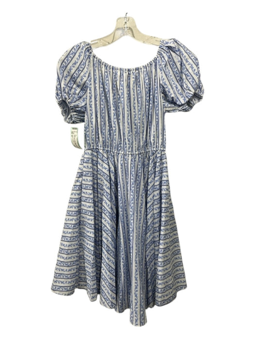 Caroline Constas Size XS White & Blue Print Cotton Scoop Neck Knee length Dress White & Blue Print / XS