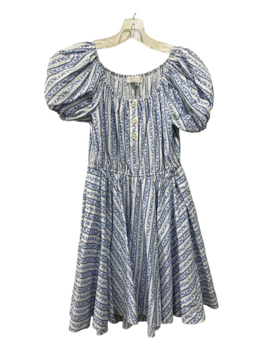 Caroline Constas Size XS White & Blue Print Cotton Scoop Neck Knee length Dress White & Blue Print / XS