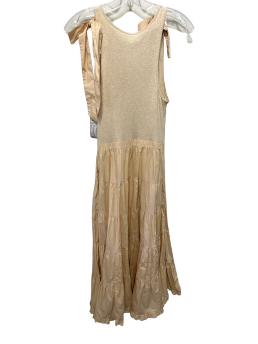 Ulla Johnson Size P Beige Cotton Ribbed Fabric Block Tie Sleeve Tiered Dress Beige / P