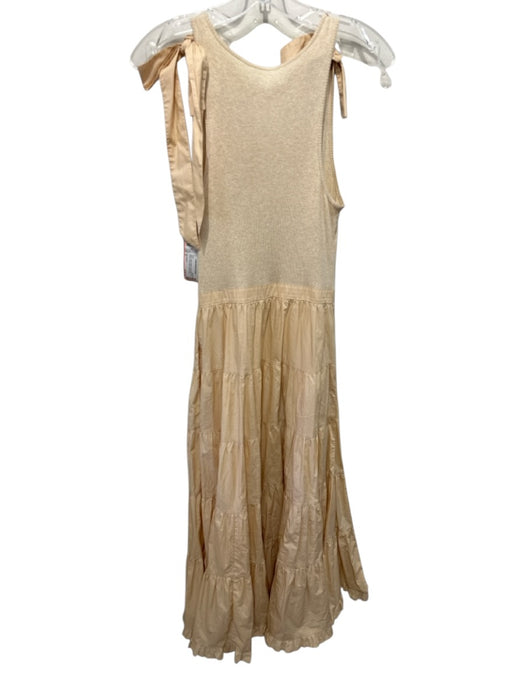 Ulla Johnson Size P Beige Cotton Ribbed Fabric Block Tie Sleeve Tiered Dress Beige / P