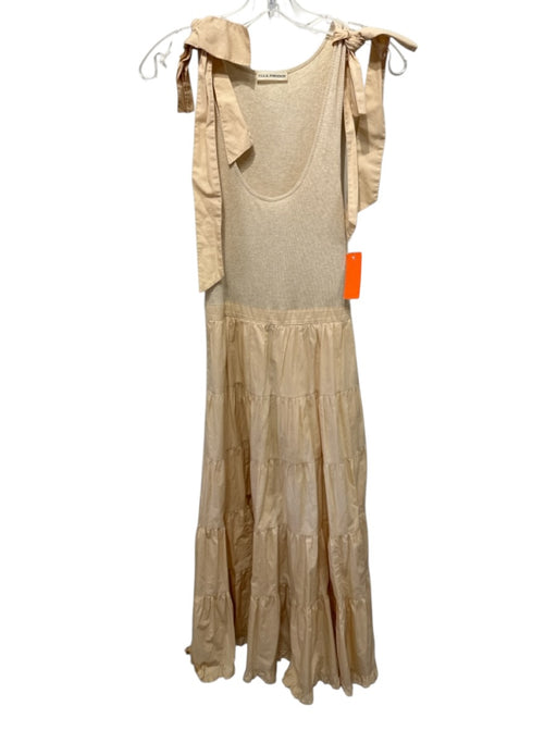 Ulla Johnson Size P Beige Cotton Ribbed Fabric Block Tie Sleeve Tiered Dress Beige / P