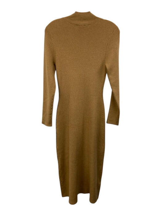 Sezane Size M Camel Brown Merino Wool Blend Long Sleeve Button Detail Dress Camel Brown / M
