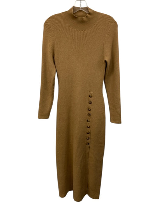 Sezane Size M Camel Brown Merino Wool Blend Long Sleeve Button Detail Dress Camel Brown / M