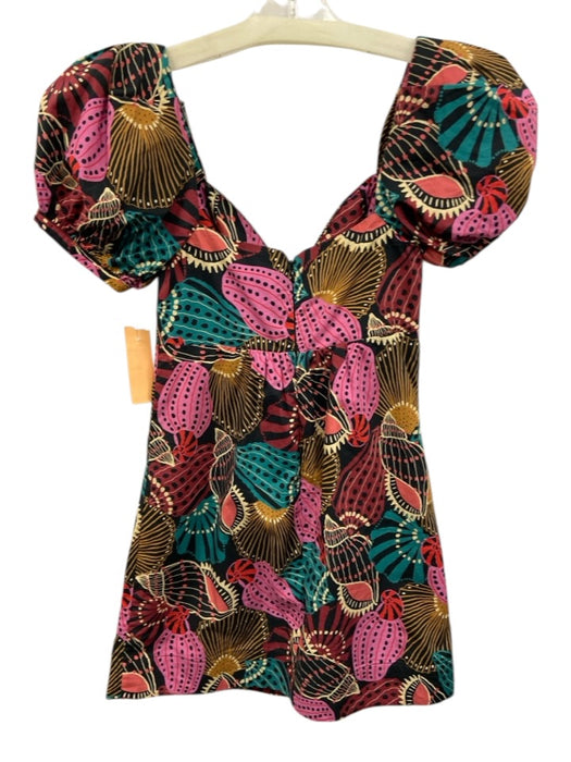 Farm Size XS Black, White, Multi Cotton Short Balloon Sleeve Abstract Mini Dress Black, White, Multi / XS