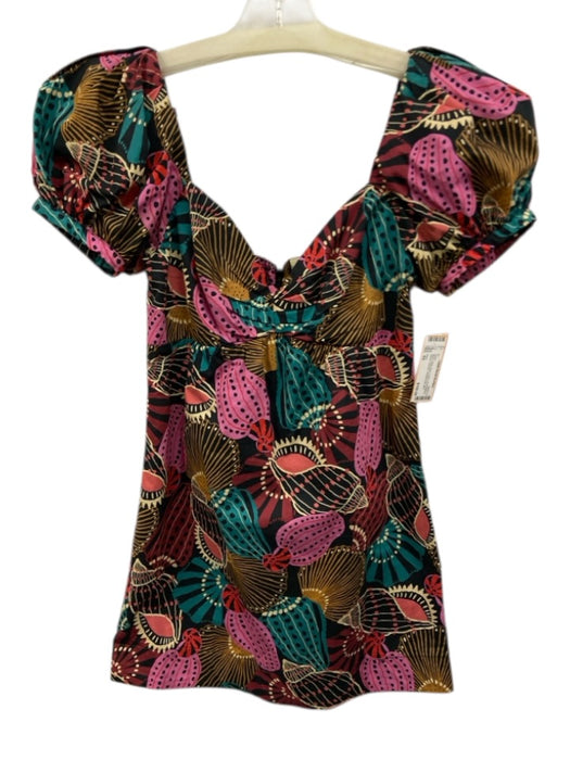 Farm Size XS Black, White, Multi Cotton Short Balloon Sleeve Abstract Mini Dress Black, White, Multi / XS