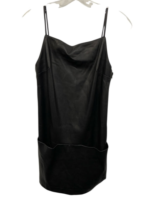 Staud Size XS Black Polyurethane Spaghetti Strap Front Pockets Mini Dress Black / XS