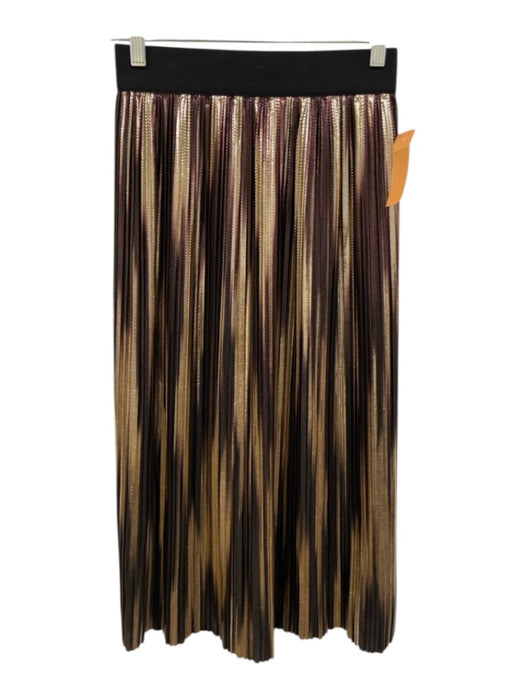 Alice & Olivia Size 0 Gold, Brown & Black Polyester Back Zip Metallic Midi Skirt Gold, Brown & Black / 0