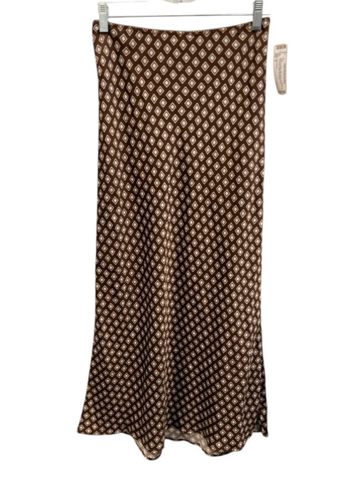 Reformation Size 0 Brown & White Silk Elastic Waist Geometric Maxi Skirt Brown & White / 0