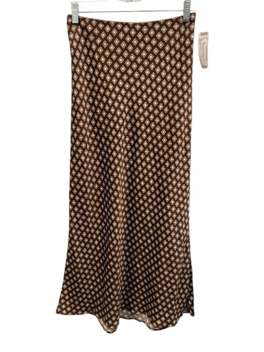 Reformation Size 0 Brown & White Silk Elastic Waist Geometric Maxi Skirt Brown & White / 0