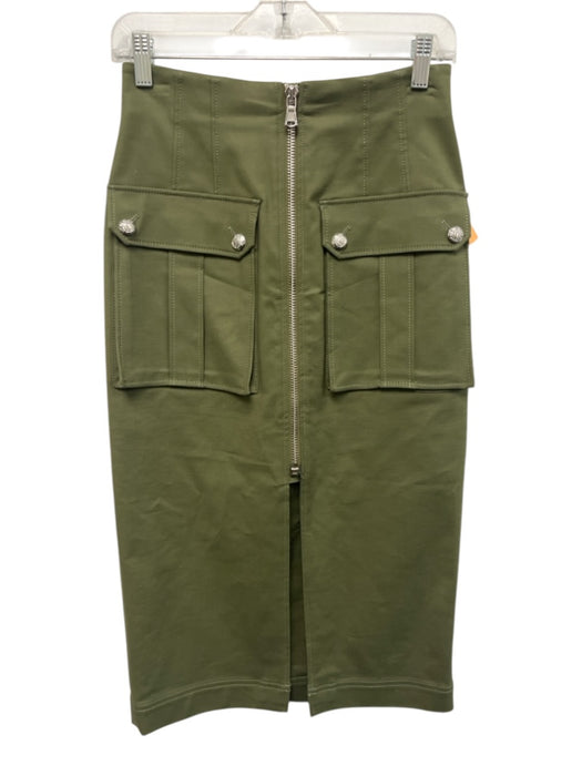 Veronica Beard Size 2 Army Green Cotton High Rise Cargo Pockets Midi Skirt Army Green / 2