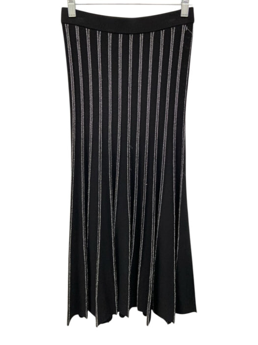 Intermix Size P Black & Silver Rayon Blend Knit Ribbed Detail Midi Skirt Black & Silver / P