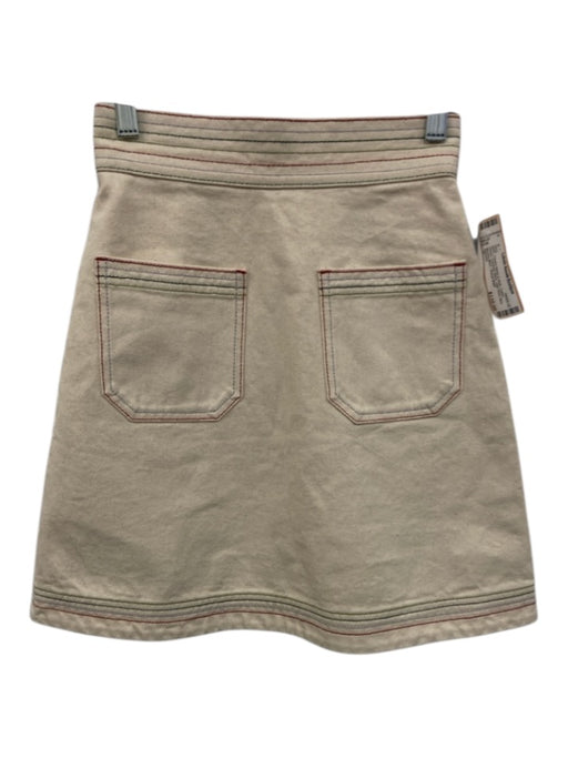 Alemais Size 0 Cream White & Multi Cotton Denim Contrast Stitch High Rise Skirt Cream White & Multi / 0