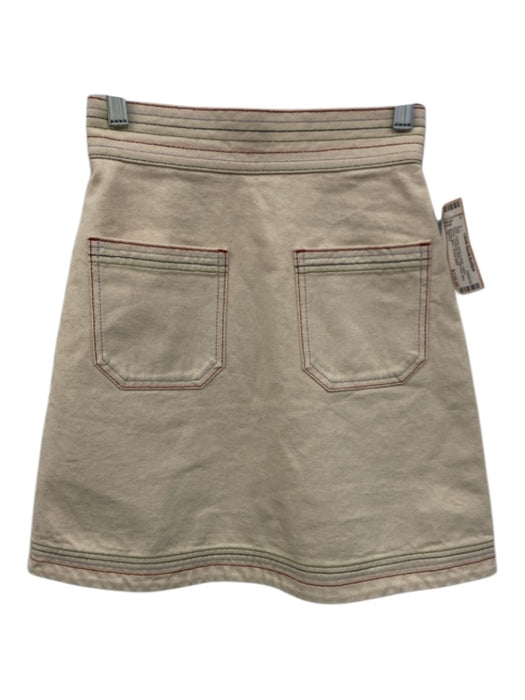 Alemais Size 0 Cream White & Multi Cotton Denim Contrast Stitch High Rise Skirt Cream White & Multi / 0
