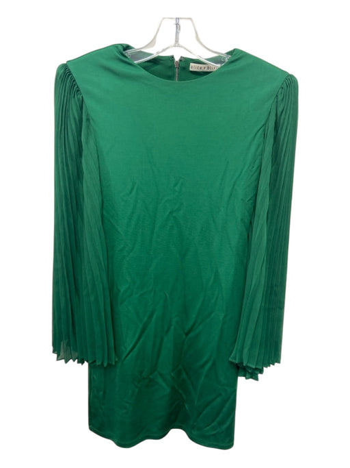 Alice + Olivia Size 2 Green Viscose Pleated Sleeves Round Neck Mini Dress Green / 2