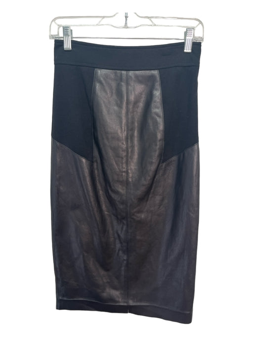 Diane Von Furstenberg Size 4 Black Leather & Silk High Rise Fabric Block Skirt Black / 4