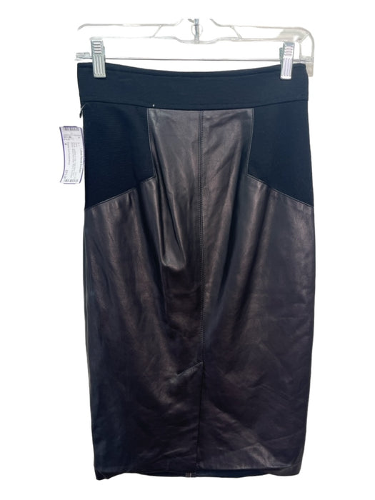 Diane Von Furstenberg Size 4 Black Leather & Silk High Rise Fabric Block Skirt Black / 4