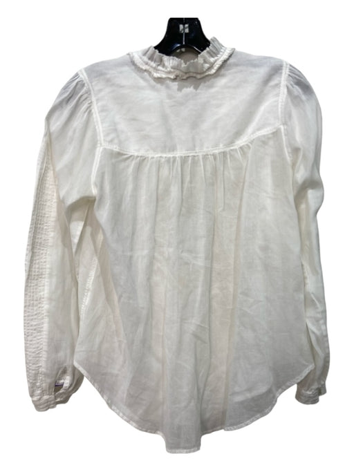 Sea New York Size 2 White Cotton Ruffle Neck Button Front Sheer Long Sleeve Top White / 2