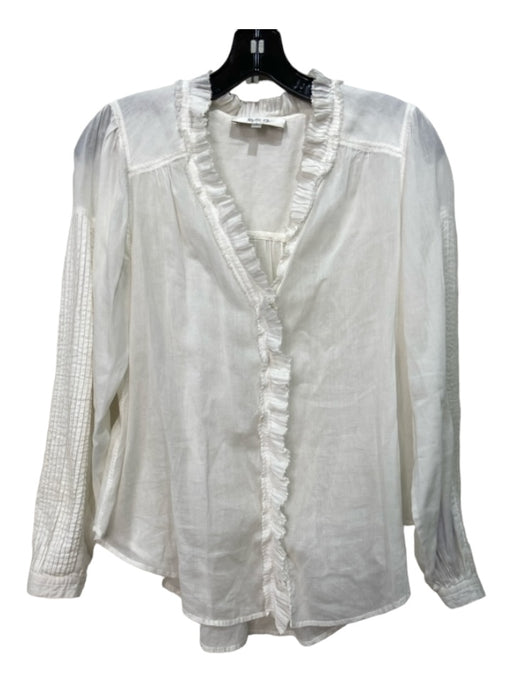 Sea New York Size 2 White Cotton Ruffle Neck Button Front Sheer Long Sleeve Top White / 2