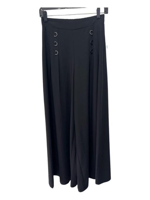 Patrizia Luca Size XS Black Polyester Elastic Waist Trouser Wide Leg Pants Black / XS