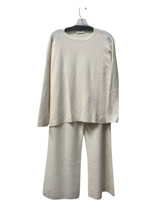 Allude Size Medium Ivory Wool Long Sleeve Stretch Waist Wide Leg Pant Set Ivory / Medium