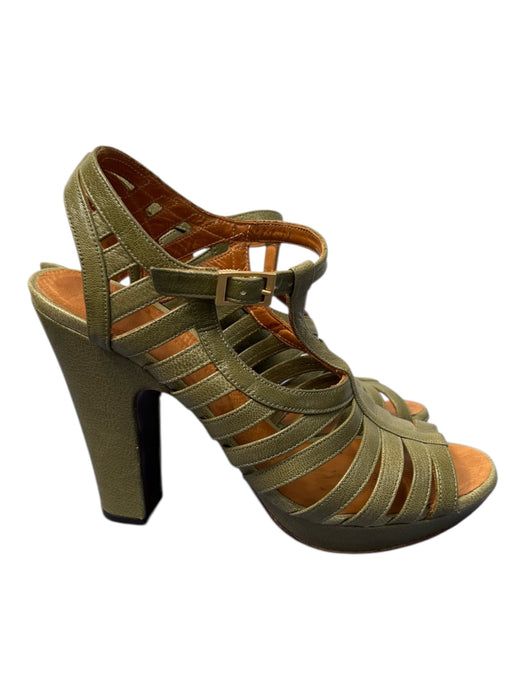 Chie Mihara Shoe Size 38 Green Leather Heel Almond Toe Ankle Strap Caged Shoes Green / 38