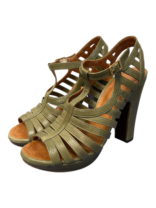 Chie Mihara Shoe Size 38 Green Leather Heel Almond Toe Ankle Strap Caged Shoes Green / 38
