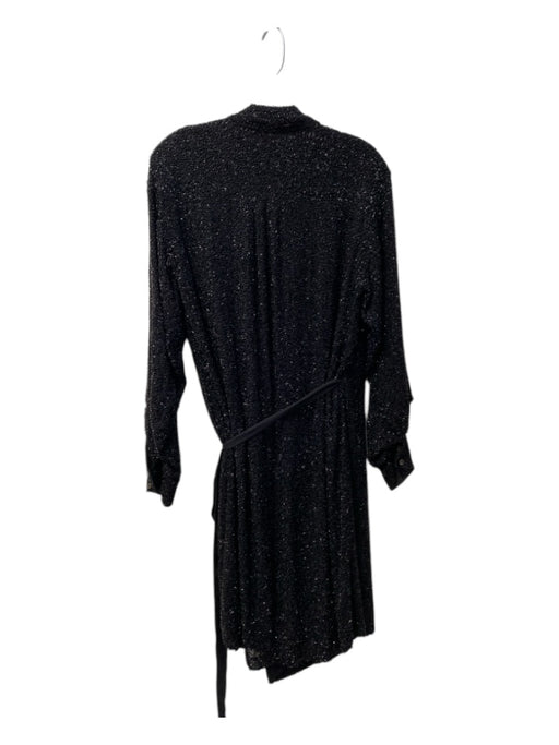 Diane Von Furstenberg Size 4 Black Silk Collared Wrap Side Tie Long Sleeve Dress Black / 4