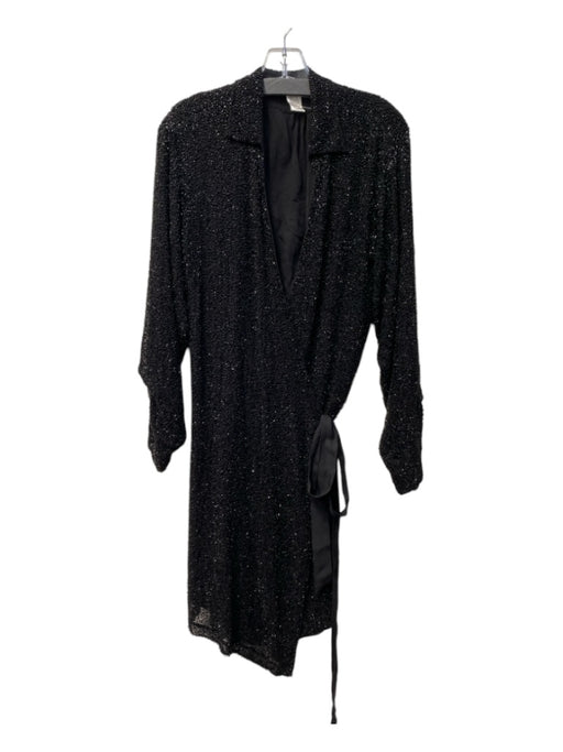 Diane Von Furstenberg Size 4 Black Silk Collared Wrap Side Tie Long Sleeve Dress Black / 4