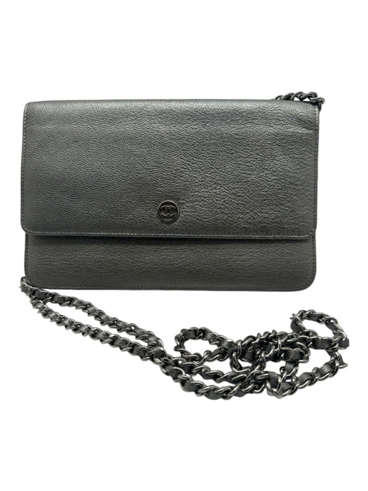 Chanel Pewter Leather Grained SHW Crossbody Wallet on a Chain Bag Pewter / Mini