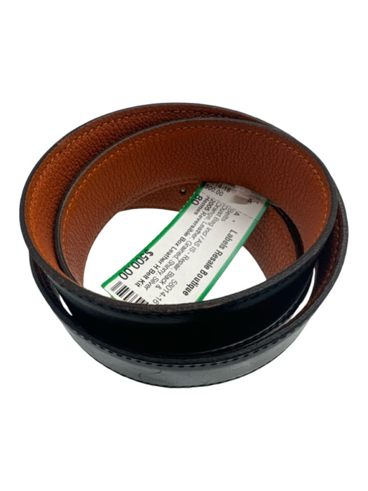 Hermes Black & Orange Leather Grained Shinny Silver Buckle Reversible Belts Black & Orange / 80