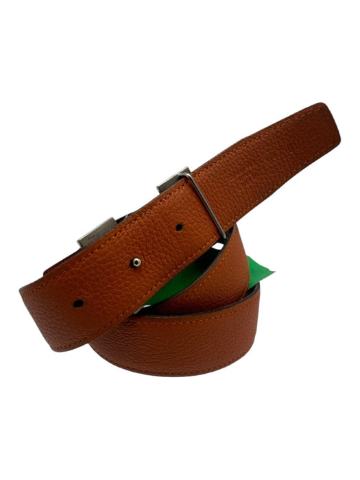 Hermes Black & Orange Leather Grained Shinny Silver Buckle Reversible Belts Black & Orange / 80