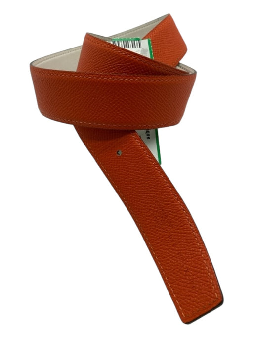 Hermes White & Orange Leather Smooth finish Grained Reversible Strap Belts White & Orange / 85 cm