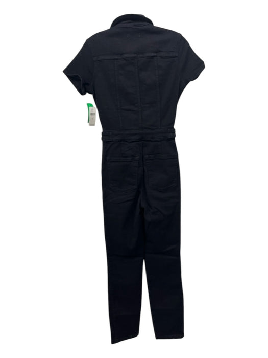 Good American Size 0 Black Cotton Blend Denim Front Zip Front Pocket Jumpsuit Black / 0