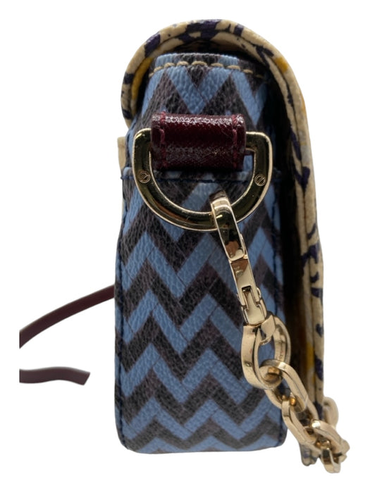 Tory Burch Cream, Blue & Yellow Coated Canvas Snap Closure Chevron Crossbody Bag Cream, Blue & Yellow / XS