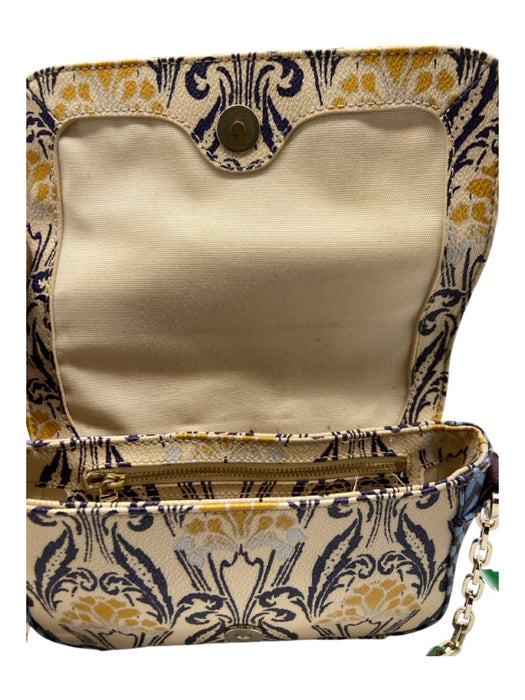 Tory Burch Cream, Blue & Yellow Coated Canvas Snap Closure Chevron Crossbody Bag Cream, Blue & Yellow / XS