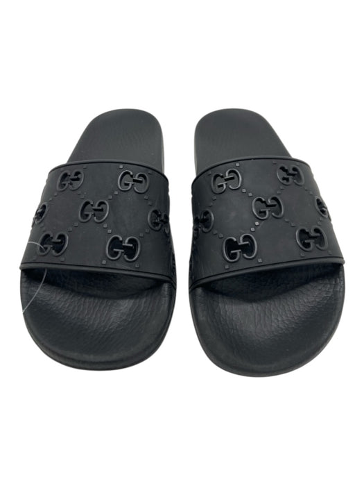 Gucci Shoe Size 7 Black Rubber Logo Laser Cut Slide Sandals Black / 7