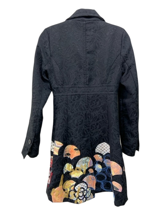 Desigual Size 38 Black, Peach & White Cotton & Polyester Button Up Jaquard Coat Black, Peach & White / 38