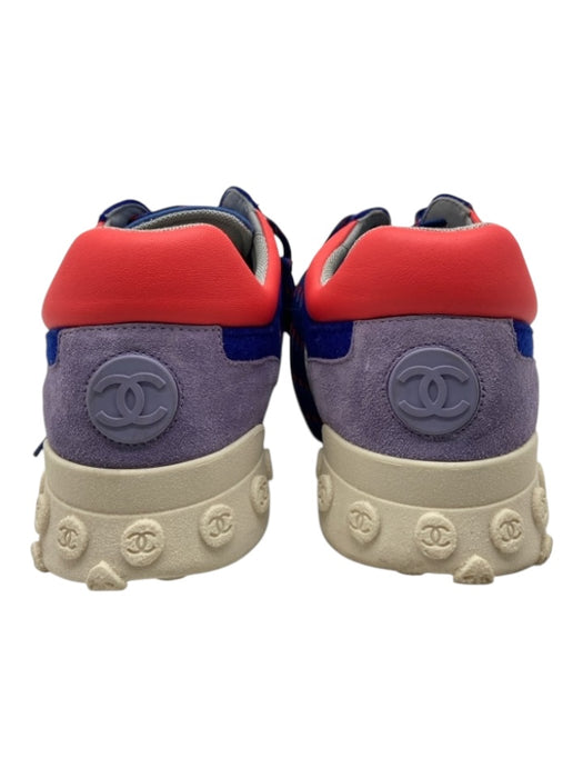 Chanel Shoe Size 38 Blue Print Wool & Nylon Blend Logo Laces Low Top Sneakers Blue Print / 38