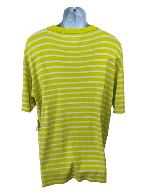 Dior Size L Yellow & White Silk Blend Striped T shirt Crew Men's Short Sleeve L