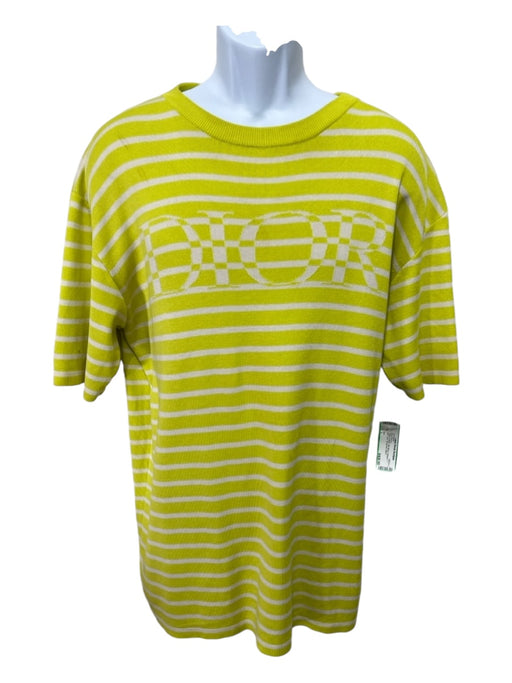 Dior Size L Yellow & White Silk Blend Striped T shirt Crew Men's Short Sleeve L