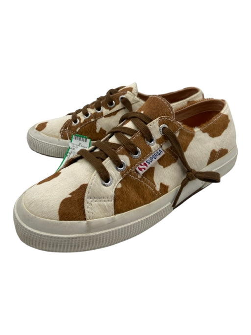 Superga Shoe Size 7.5 Cream & Tan Leather Calf Hair Cow Print Low Top Sneakers Cream & Tan / 7.5