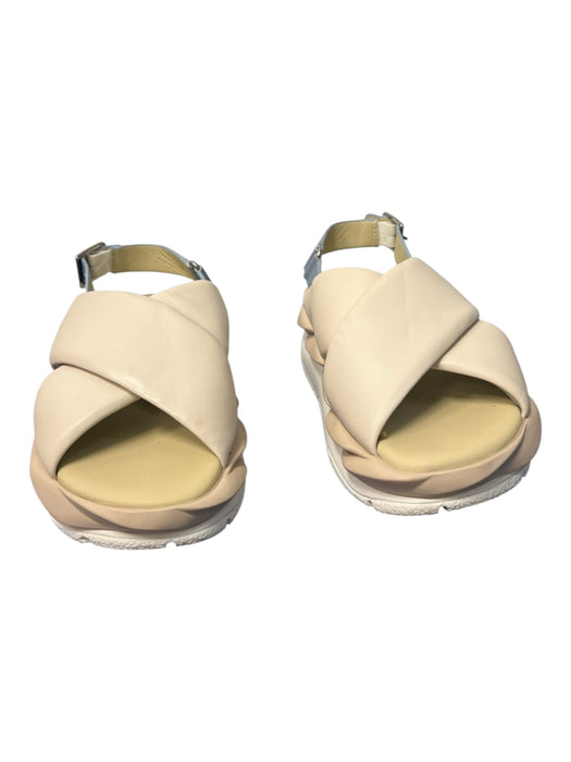 4CCCCEES Shoe Size 38 Tan & blue Leather Criss Cross Open Toe & Heel Shoes Tan & blue / 38