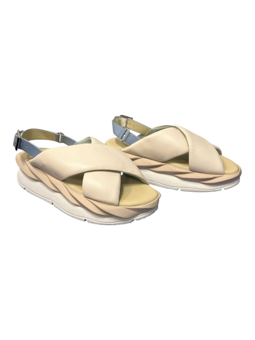 4CCCCEES Shoe Size 38 Tan & blue Leather Criss Cross Open Toe & Heel Shoes Tan & blue / 38