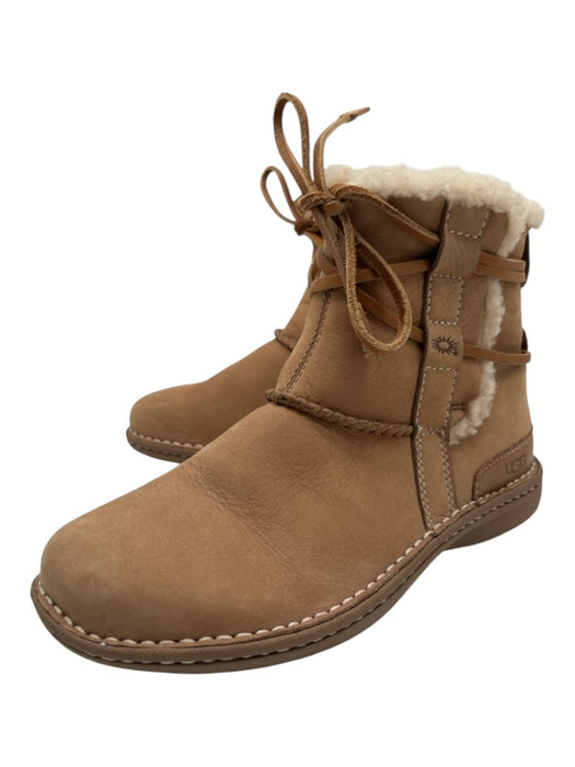 Ugg Shoe Size 7.5 Beige Sheep Leather Sherpa Lining Ankle High Wrap Booties Beige / 7.5